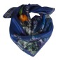 Carré soie 65cm bleu nuit à fleurs