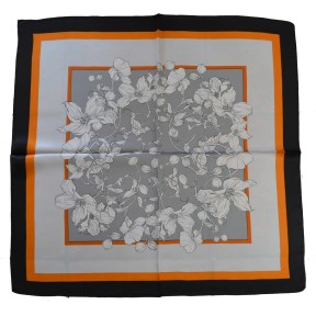 Carré soie 65cm gris et orange