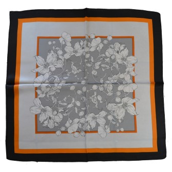 Carré soie 65cm gris et orange