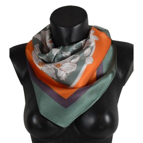 Carré soie 65cm kaki et orange