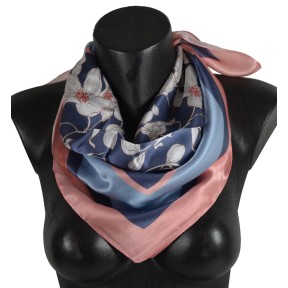 Carré soie 65cm bleu et rose