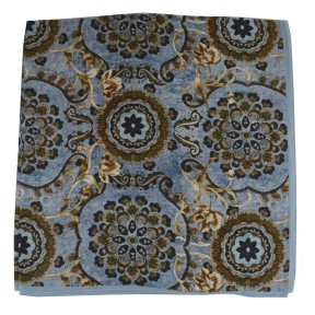 Petit carré en soie bleu fleurs marrons