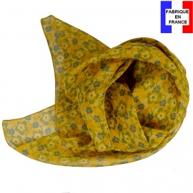 Grand carré soie Fleuri jaune made in France