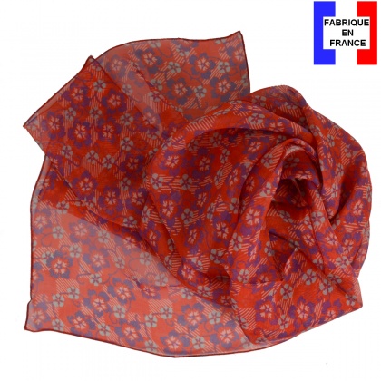 Foulard soie Fleuri rouge made in France