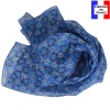 Foulard soie Fleuri bleu made in France