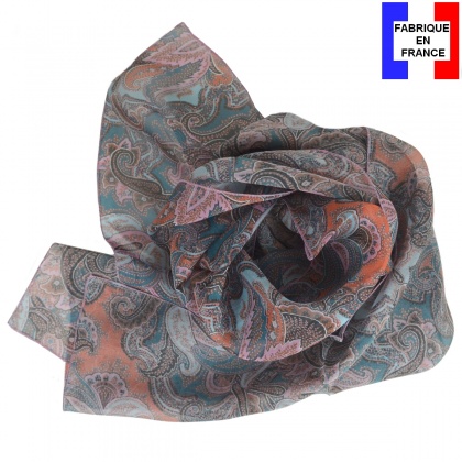 Foulard soie Folklore bleu made in France