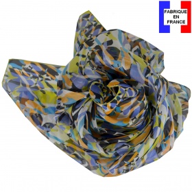 Grand carré soie Fleurs sauvages bleu made in France