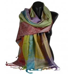 Pashmina en soie antique multicolore