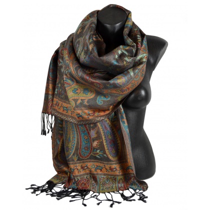 Pashmina en soie antique noir