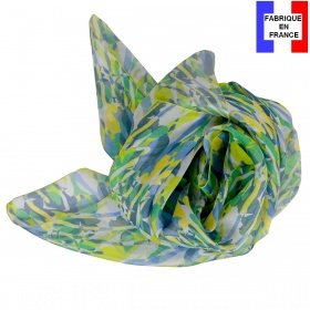 Grand carré soie Fleurs sauvages vert made in France