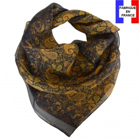 Carré soie paisley jaune made in France