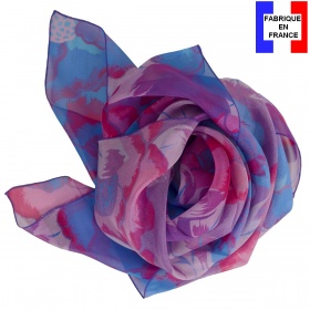 Grand carré soie Pivoine violet made in France