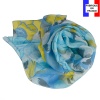 Grand carré soie Pivoine bleu made in France