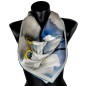 Foulard soie carré grandes fleurs blanches
