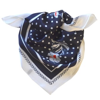 Carré soie 65cm fleurs et pois