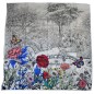 Carré soie 110cm blanc paysage et fleurs
