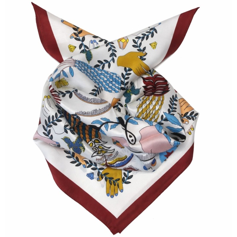 Foulard carré 50 mains blanc et rouge