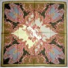 Carré en twill de soie kaki et rose